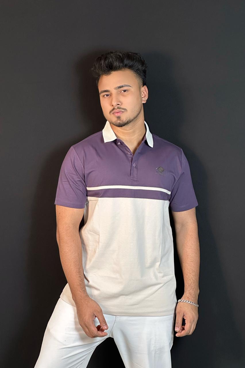 পার্পেল অফহোয়াইট কন্ট্রাস্ট পোলো টি-শার্ট